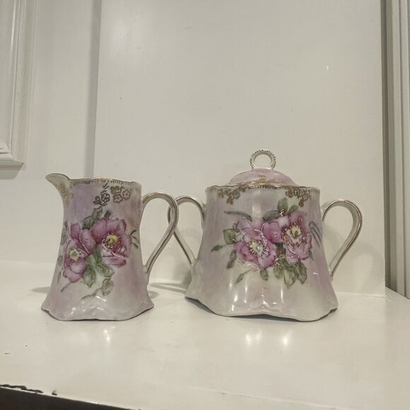 Antique Other - Hutschenreuther Germany Hand Painted Sugar & Creamer Set – Signed 1992 Floral